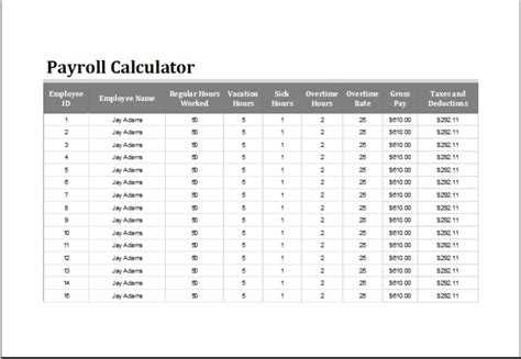 Payroll Calculator Template Word And Excel Templates