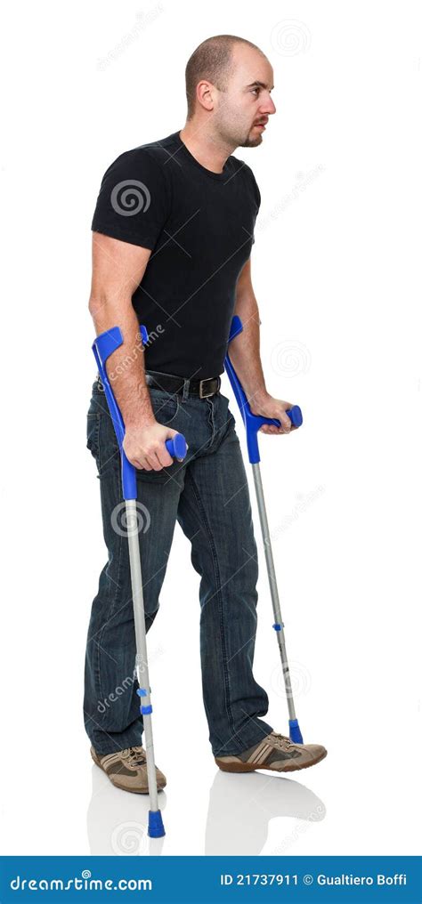 Man With Crutch Stock Image Image Of Businessman Walking 21737911