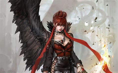 Fantasy Girl Demon Evil Wings Red Hair Girl
