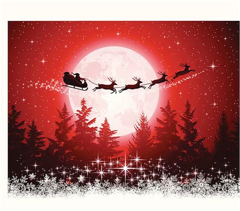 Best Silhouette Of Santa In His Sleigh Illustrations Royalty Free