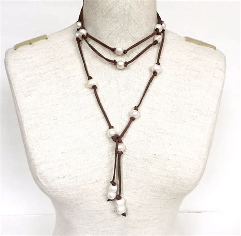 Knotted Necklace Long Pearl Leather Necklace Boho Necklaces Beach Style