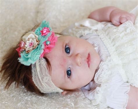 Baby Headband,aqua coral Headband,ivory Headband, toddler Headband,Newborn Headband,Baby girl ...