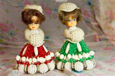 Vintage Handmade Safety Pin Beaded Dolls Set By Thisandthatandetc