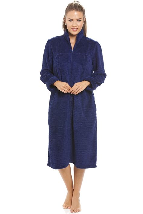 Soft Fleece Navy Blue Zip Front House Coat