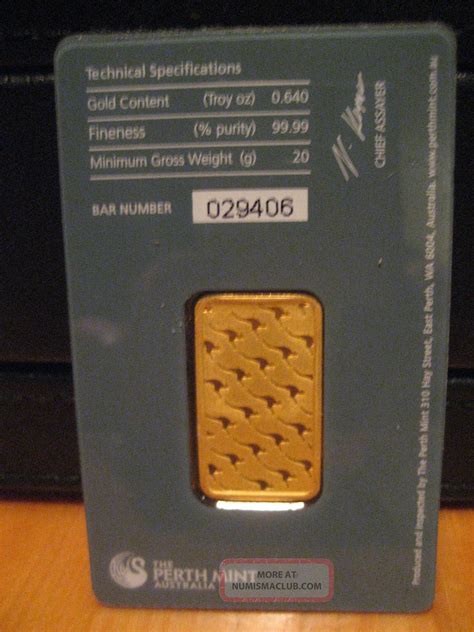 Gold Bar 20 Gram Perth 9999 Fine Gold Bullion Bar In Assay Card