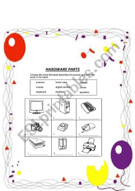 The power supply unit in a computer converts the power from the wall outlet to the type of power needed by the computer. Hardware Parts - ESL worksheet by vanathi.k