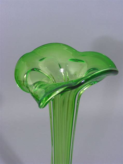 Green Glass Jack In The Pulpit Vase Art Glass Vase Jack In Etsy Canada Art Glass Vase Green