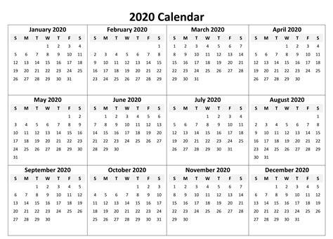 2020 Calendar Printable Template Calendar Design
