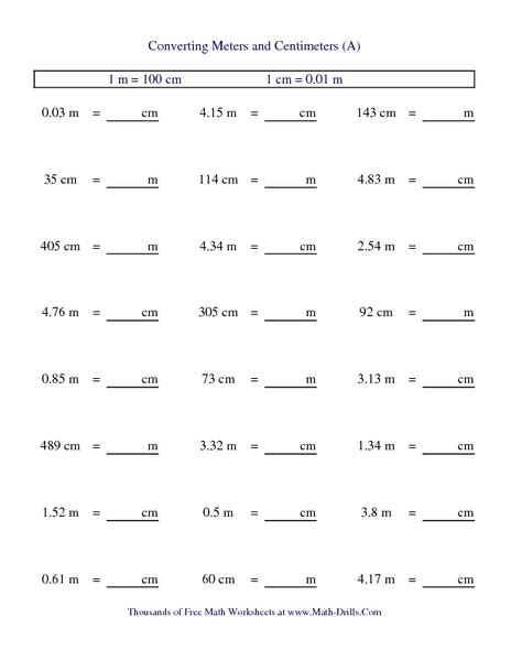 Converting Meters And Centimeters A Worksheet For 5th 6th Grade