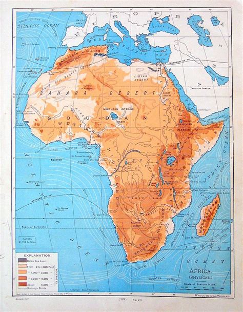 Old Antique Map 1901 Physical Map Of Africa From World Atlas 1200