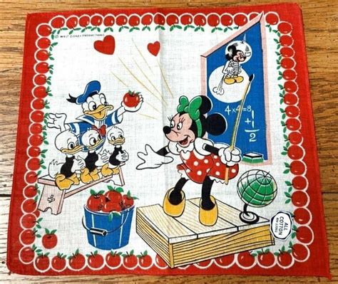 Vintage Minnie Mouse Teacher Handkerchief Walt Disney Productions