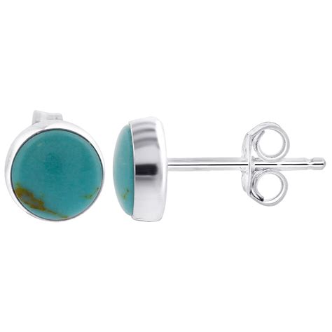 Gem Avenue Sterling Silver Round Simulated Turquoise Stud Earrings