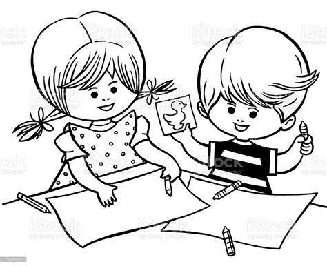 Niño Y Niña Para Colorear Illustracion Libre de Derechos 152407242 | iStock