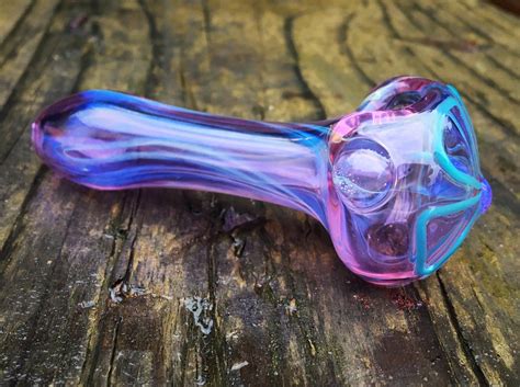 Purple Color Changing Girly Glass Pipe With Turquoise Flower
