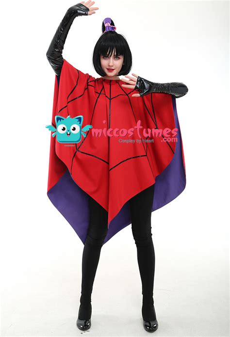 Lydia Deetz Animated Cosplay Costume Red Spider Web Cloak With Gloves