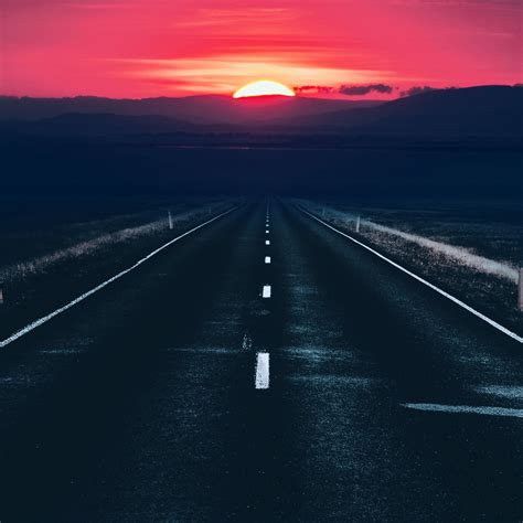 2048x2048 Long Alone Dark Road Sunset View Ipad Air Hd 4k Wallpapers
