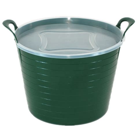 42 Litre Large Flexi Tub Garden Home Rubber Container Bucket With Lid