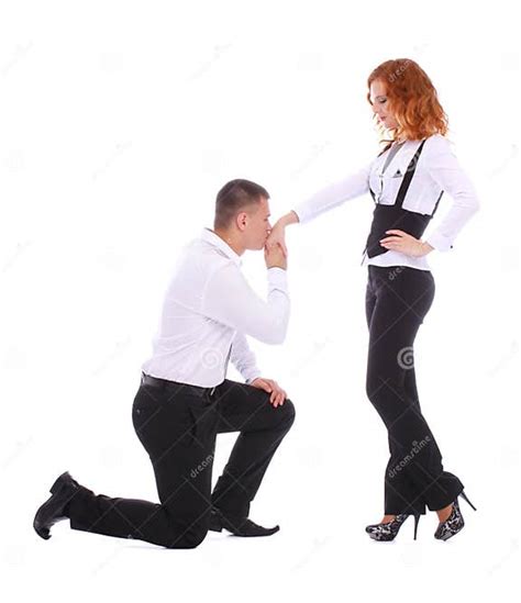 Man Proposing To Woman While Standing On One Knee Stock Photo Image