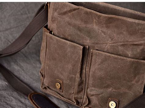 Canvas Leather Mens Large Khaki Side Bag 14 Brown Messenger Bag Shou
