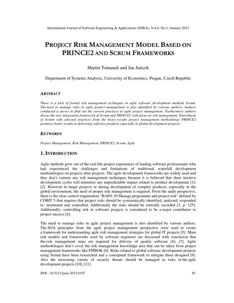Pdf Project Risk Management Model Based On Prince2 And Scrum Frameworks