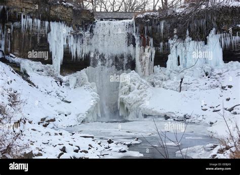 Frozen Waterfalls At Minnehaha Falls In Minneapolis Minnesota Stock