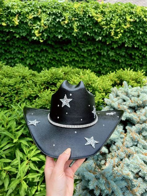 Black Lucky Stars Cowboy Hat Rhinestone Cowgirl Hat Bachelorette Cowboy Hat Etsy Cowboy Hats