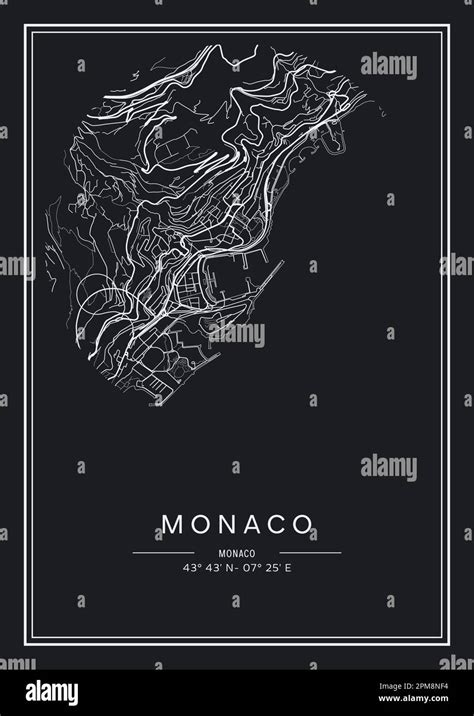 Black And White Printable Monaco City Map Poster Design Vector