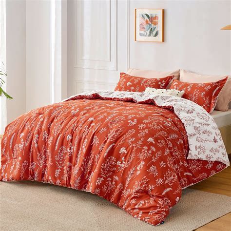 Bedsure Queen Comforter Set Terracotta Comforter Cute Floral Bedding Comforter Sets 3 Pieces