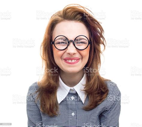 Funny Geek Or Loony Girl Showing Gritted Teeth Stock Photo Download