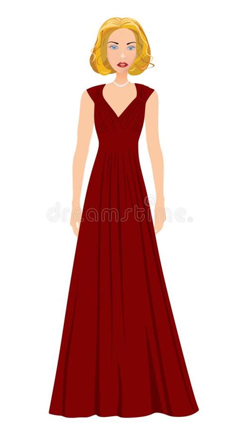 Blonde Girl In A Red Glamorous Dress Stock Vector Illustration Of