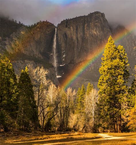 Yosemite Falls California Double Rainbow National Parks Yosemite