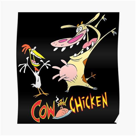 Graphic Cow And Friend Chicken Animal Cartoon Movie Poster For Sale