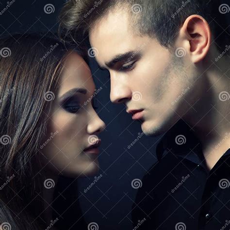 Passion Couple Beautiful Young Man And Woman Closeup Over Stock Image Image Of Kiss