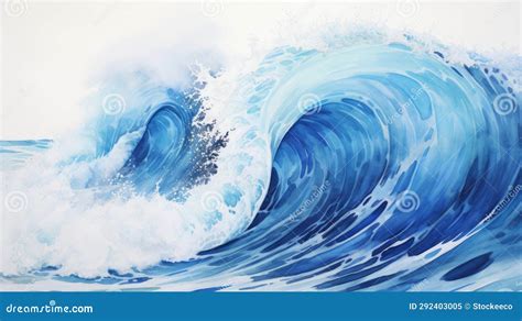 Vibrant Navy Wave Painting Detailed Watercolor On White Canvas Stock