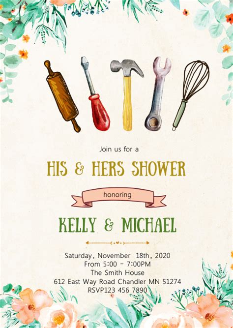 his hers couples wedding shower invitation template postermywall