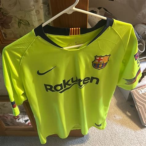 Nike Shirts Messi Fcb Jersey Lime Green With All Logos Large Size