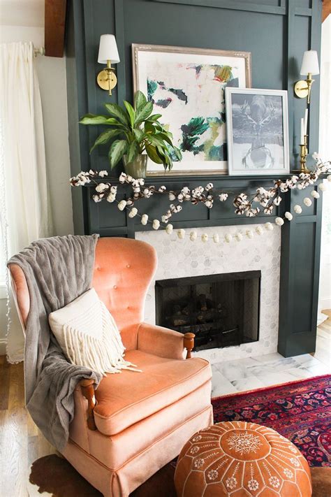 Fall Living Room Ideas With Cotton And Pumpkin Garlands Livingroom
