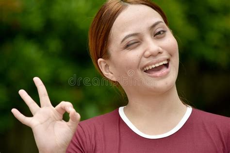 an adult female and okay sign stock image image of mature maturity 217895775