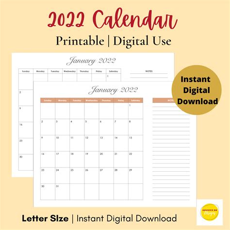2022 Blank Calendar Template With Notes Free Printable Templates 2022