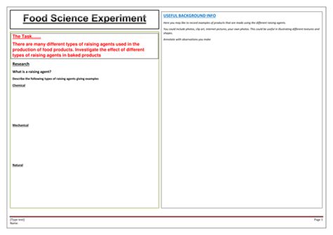 New Gcse Spec Food Science Experiment Writing Frame Gcse Science