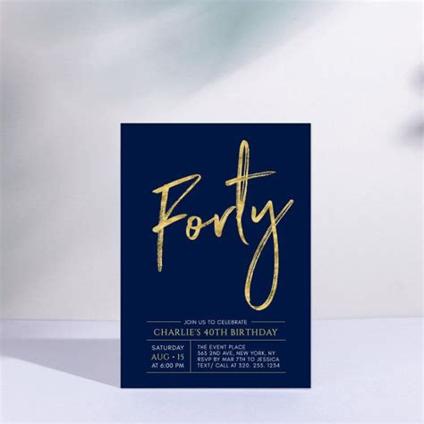 Forty Modern Gold And Blue 40th Birthday Party Invitation Zazzle 40th Birthday Party Invites