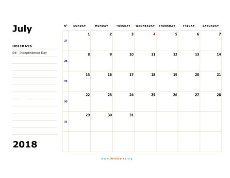 July Calendar Monday To Sunday