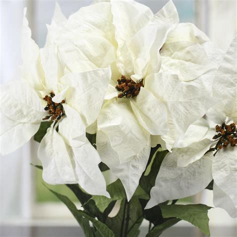 White Velvet Artificial Poinsettia Bush Bushes And Bouquets Floral