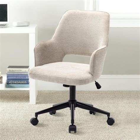 Casainc Beige Chenille Upholstered Swivel Office Chair With Curved Arms