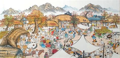 Korea Art Traditional Village Paintings Spring Landscape Folk Style