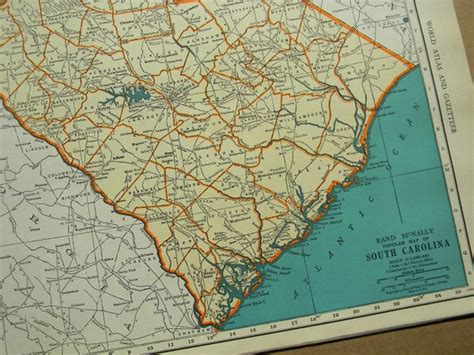 1940 State Map South Carolina Vintage Antique Map Great For