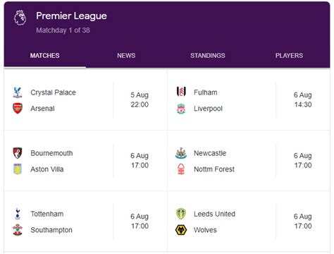Fixtures Dates And Schedule For The Premier League 202223 Flash