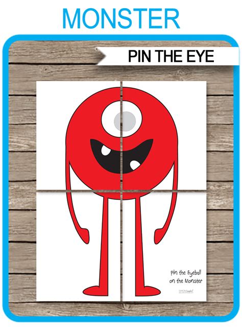 Printable Pin The Eye On The Monster Party Game Template Birthday