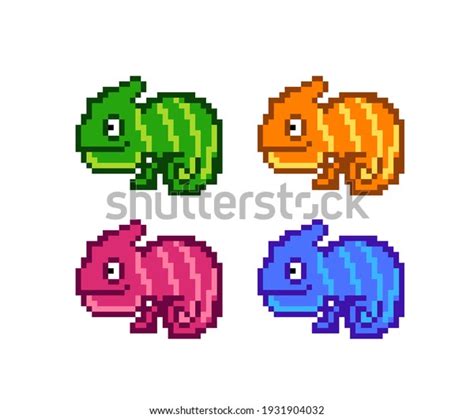 8 Bit Pixel Multicolored Chameleons Illustration Stock Illustration