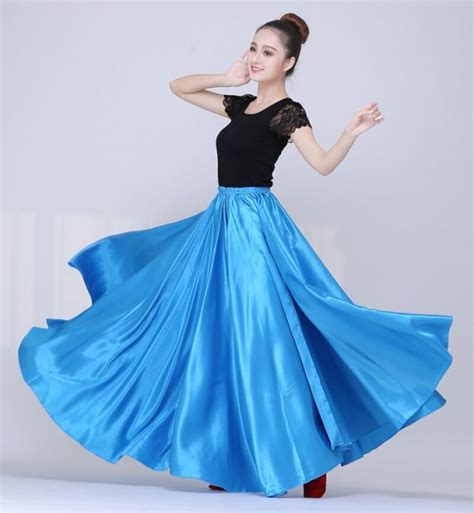 holiday discounts 90 95cm elastic waist spanish flamenco dance skirt for woman solid satin